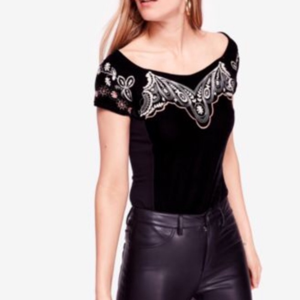 Free people party train black top velvet Small